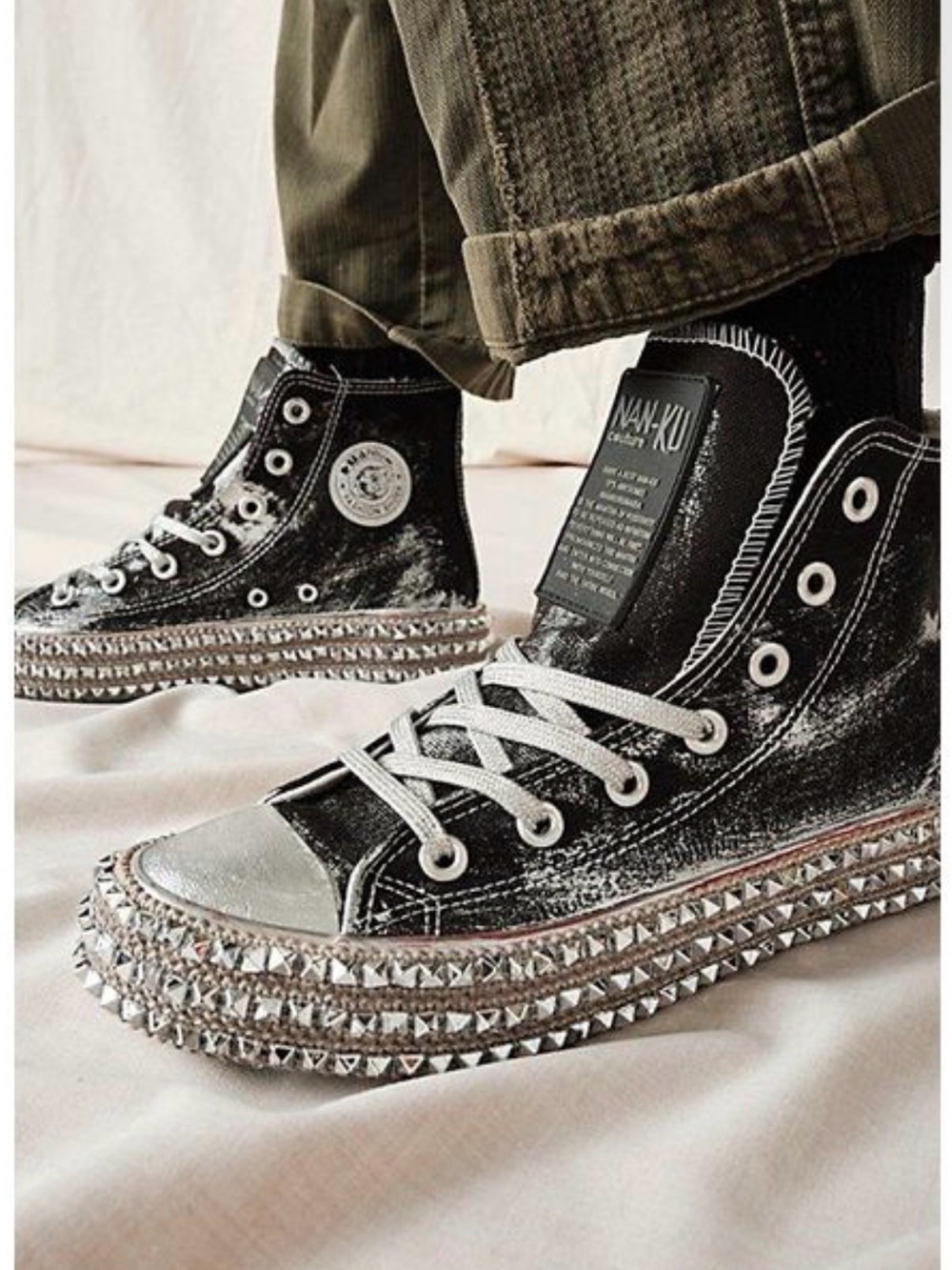 Free People Nan-ku Cruise Black Studded Rhinestone Accent Hi-Top - NWOT - Sz 41